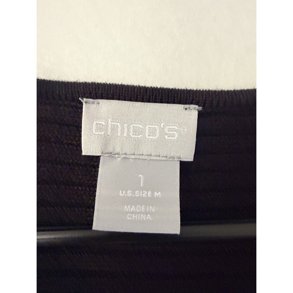 Chico Sweater Women's Black Ribbed Size Medium 3/4 Length Sleeve - Picture 3 of 8